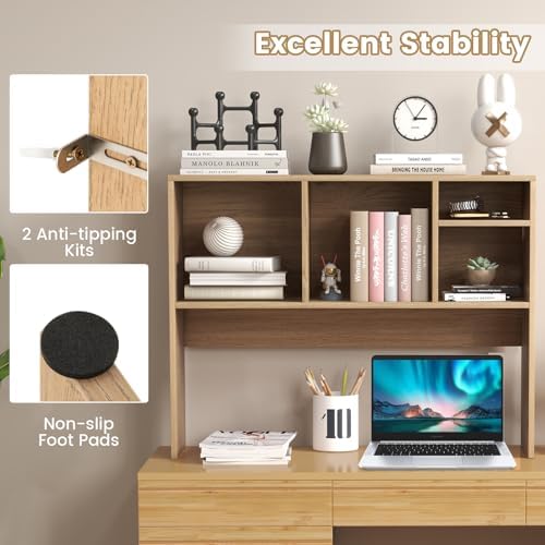 Giantex Desktop Bookshelf, Countertop Storage Hutch with 4 Shelves for Computer Desk, Dressing Tabletop Display Rack, Multipurpose Desk Hutch Storage Organizer for Home Office Dorm, Natural
