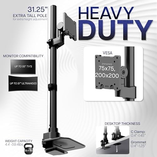 VIVO Single Ultra-Wide Monitor Desk Mount for up to 57 inch Ultrawide Screens, Extra Tall Heavy Duty Adjustable Stand Holds 59.4 lbs, Black, STAND-V157R