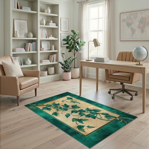 4'x6' Green Cat Cat-Inspired Vine Symmetry Washable Area Rug