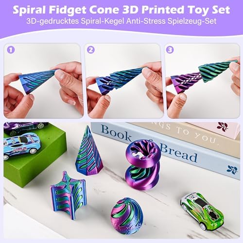 4 Pack Spinning Fidget Toys Purple Blue 3D Printed Desk Decor Set