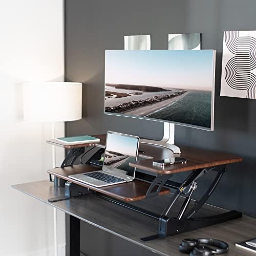 VIVO Dark Walnut 42 in Standing Desk Converter, DESK-V000VLD