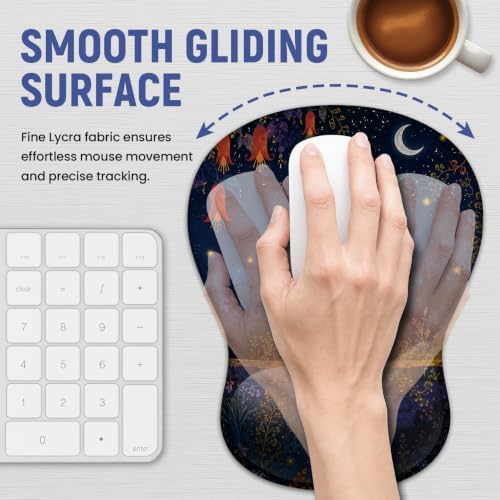 Ergonomic Mouse Pad with Wrist Rest, Gel Wrist Support, Starlit Cat