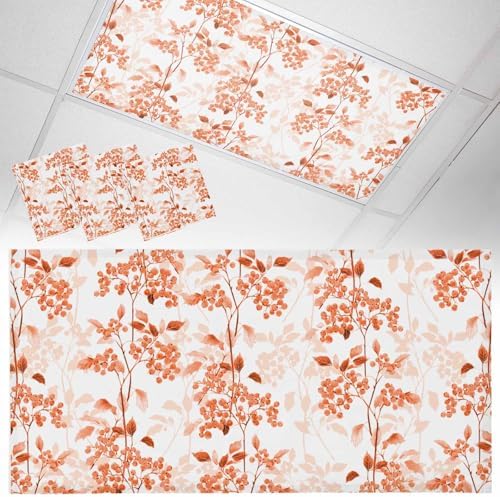 Orange Flower Magnetic Fluorescent Light Covers for Ceiling Lights 2 x 4 Feet,Flower Floral Botanical Spring Summer Office Classroom Kitchen Drop Ceiling Light Covers Lighting Filters Shade 3 Packs