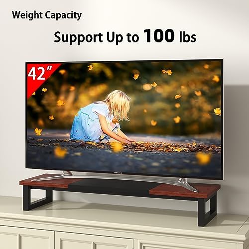 YAOHUOO Dual Monitor Stand Riser, 39Inch Large Monitor Stands for 2 Monitors, Computer Monitor Stand, Wooden Desktop Oraganizer Shelf for Office Desk Computer,Laptop,TV