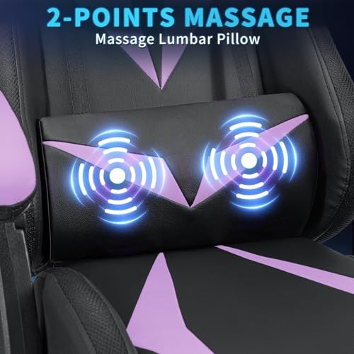 RGB Gaming Chair with Massage & Footrest Racing Style Computer Chair-Purple