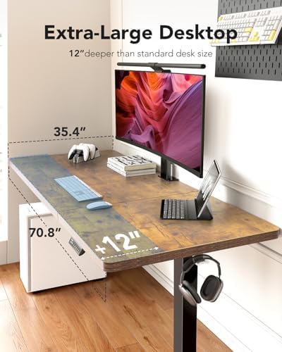 HUANUO 71 x 35 Inch Large Electric Standing Desk, Brushless Motor, Vintage