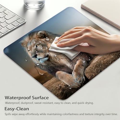 Majestic Lion at Rest Mouse Pad, Wild Animal Durable Desk Mat