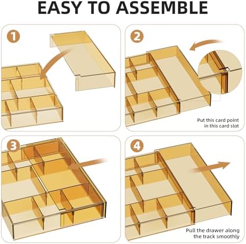 Marbrasse Expandable Desk Drawer Organizer, Clear Plastic Drawer Organizer Tray with 10 Adjustable Compartments, Desk Organizers and Accessories, 5 Drawer Dividers for Office Supplies(Clear Champagne)