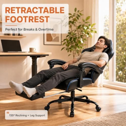 Ergonomic Gaming Chair with Footrest Lumbar Support, Home Office Game Desk
