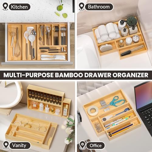 Bamboo Kitchen Drawer Organizer, Deep 2-Pack, 12" x 6" x 2.5"