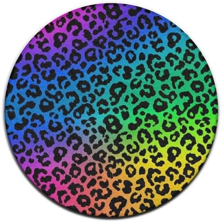 Women's Large Home Decor Mat, Soft Round Yoga Carpet, Non Slip Machine Washable Home Office Circle Rug Colorful Cheetah Leopard Animal Print Rainbow, 24inch
