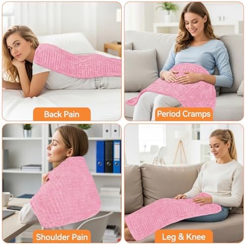 Heating Pad for Back Pain, 17"x33" Electric Heat Pad with 9 Heat Levels & 4 Auto-Off Timers, Portable Heating Pad for Period Cramps, Shoulder, Neck, Machine Washable, Gifts for Women Men, Pink