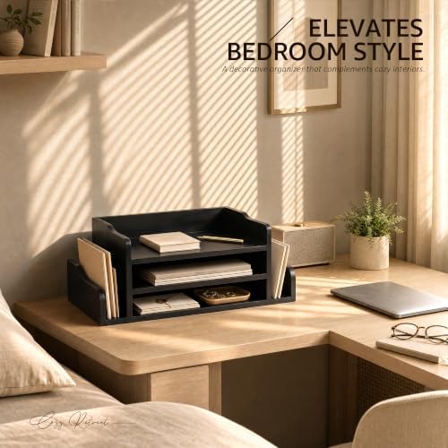 Wood Desk Organizer: File Organizer for Classroom & Office Storage, Black
