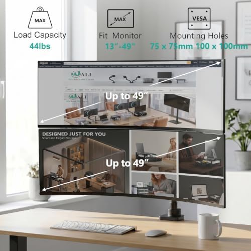 WALI Vertical Dual Monitor Arm for 13-49 inch Curved Screens, up to 44 lbs