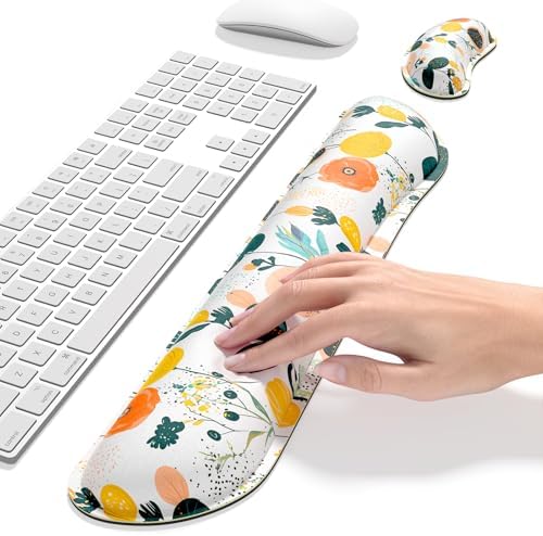 Dapesuom Enlarge Keyboard Wrist Rest, Memory Foam Wrist Cushion for Desk Mats Support, Typing Pain Relief Keyboard Mouse Pad Rests Set with Non-Slip Base for Gaming Laptop Computer, Flowers & Herbs
