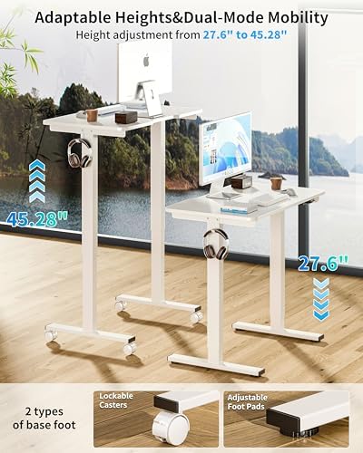 BIZUM 31.5" Small Electric Standing Desk Height Adjustable, Whole Piece Stand Up Computer Desk Work Study Writing Gaming Desks for Home Office White