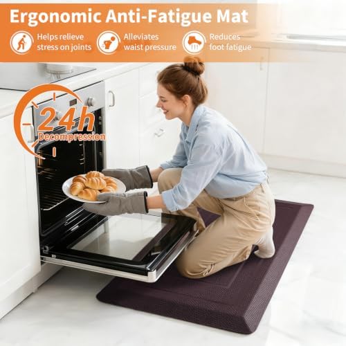 UKISS 9/10"" Extra Thick Cushioned Anti Fatigue Kitchen Mat, Waterproof High Density Foam Standing Desk Mat, Non-Slip Ergonomic Comfort Mat for Kitchen, Office,Workstation (Brown, 20" X 32")