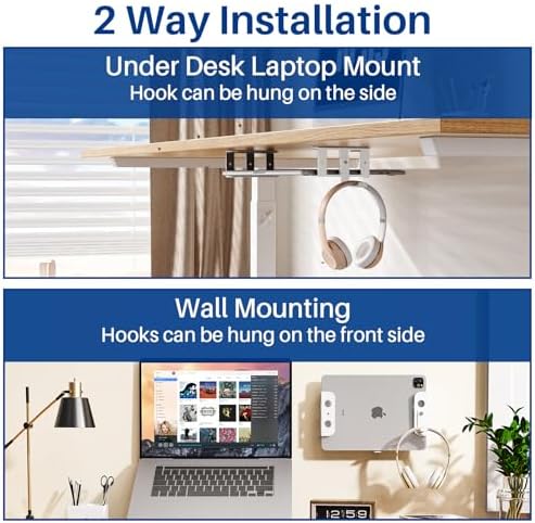 BYMECOST Under Desk Laptop Mount, Metal Under Desk Storage Holder, White