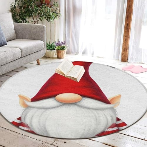 Large Home Decor Mat, Soft Round Yoga Carpet, Non Slip Machine Washable Kitchen Office Circle Rug Gnome