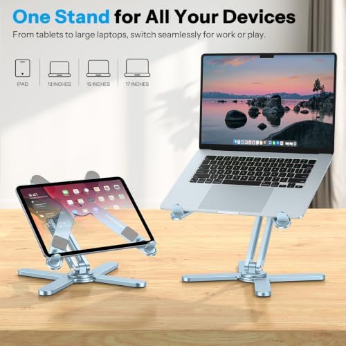 OMOTON LA10 360° Rotating Laptop Stand Riser Foldable for Desk, Sky Blue