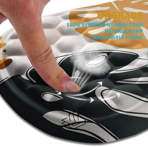 Hokafenle Ergonomic Mouse Pad Wrist Support, Wrist Rest Mousepad for Carpal Tunnel Pain Relief with Integrated Memory Foam Slope Massage Bulge (11.8x7.9 inch,Abstract Leaves