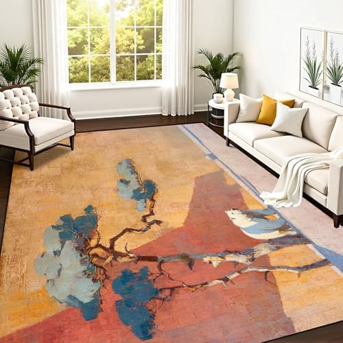 Serene Bear Wind Blown Pines Abstract Landscape Area Rug Outdoor Patio Rug Play Mat Modern Floor Carpet Non-Slip Home Decor Living Room Kids Bedroom Nursery, 9x12 ft