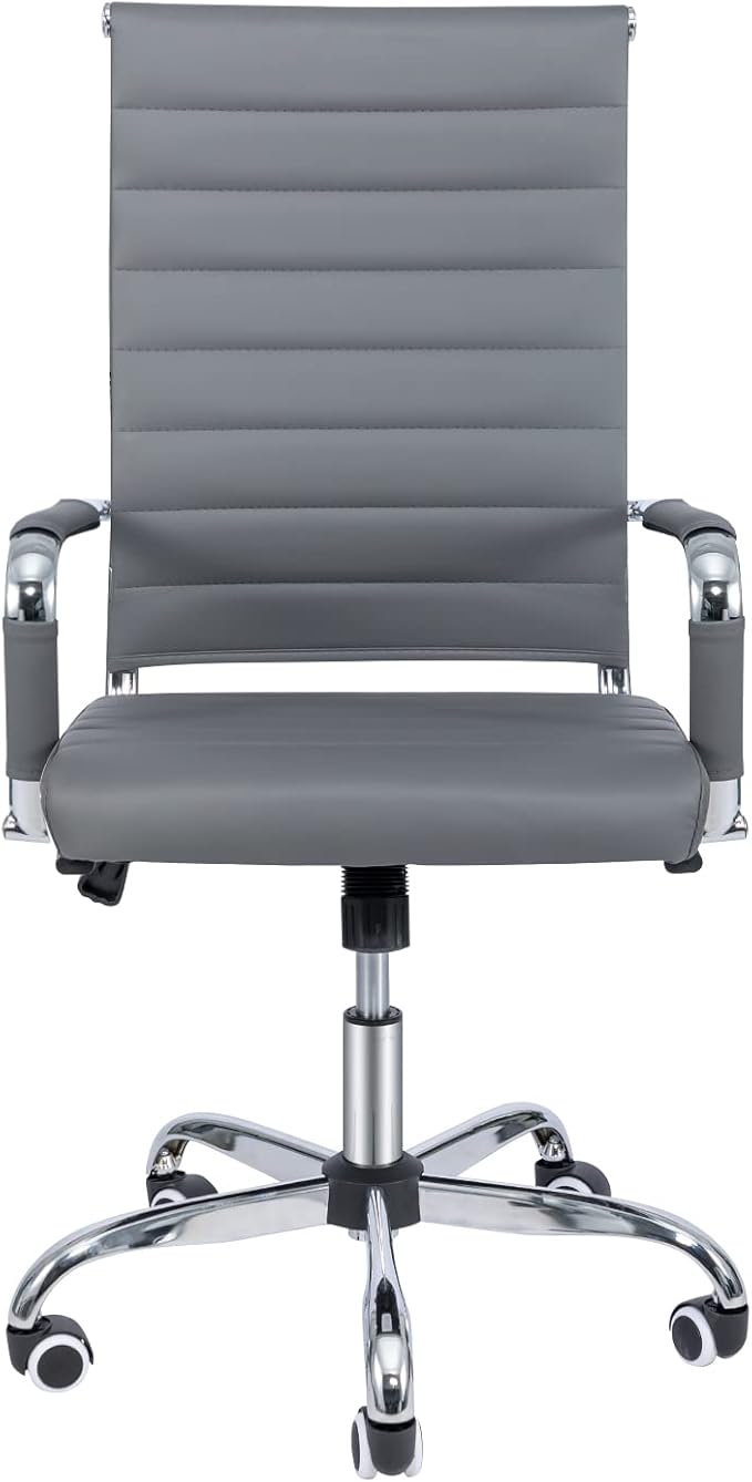 Okeysen Office Desk Chair, Ergonomic Leather Modern Conference Room Chairs, Executive Ribbed Height Adjustable Swivel Rolling Chair for Home Office