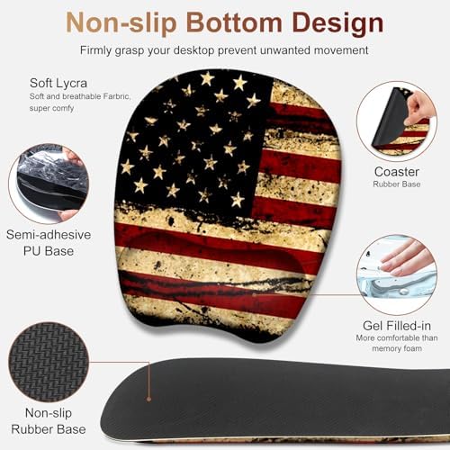 Large Mouse Pad with Wrist Support 4in1 Set, XXL Game Mousepad + Keyboard Wrist Rest+Mouse Wrist Rest+Coaster with Ergonomic Design Gaming Mat for Home Office Table Computer I Retro USA Flag