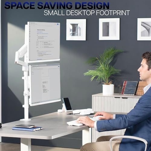 VIVO Dual Monitor Arm Extra Tall Mount for Screens up to 32 inches, Mechanical Height Adjustment, Full Articulating Heavy Duty VESA Stand with Desk C-clamp and Grommet, White, STAND-V012KW