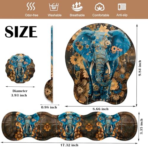 Keyboard Wrist Rest and Mouse Pad Wrist Support with Lace-Shaped Coaster Set, Ergonomic Gel Memory Foam and Anti-Slip Base, Easy Typing and Pain Relief - Blue Spotted Weevil