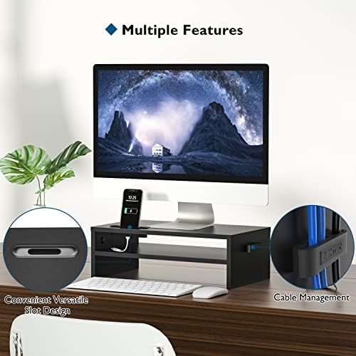 BONTEC Wooden Monitor Stand Riser for Desk, 2-Tier Computer Monitor Stand