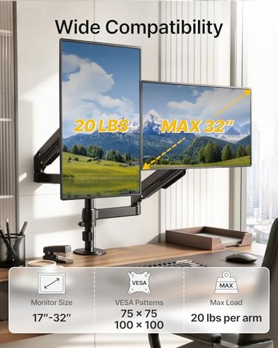 monTEK Vertical Stacked Dual Monitor Stand, 17–32", Full Motion Desk Mount