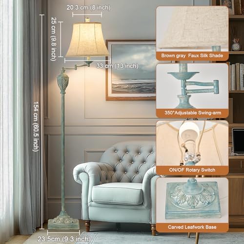 Traditional Floor Lamp with 350° Swing Arm,Including Bulb,Antique Green