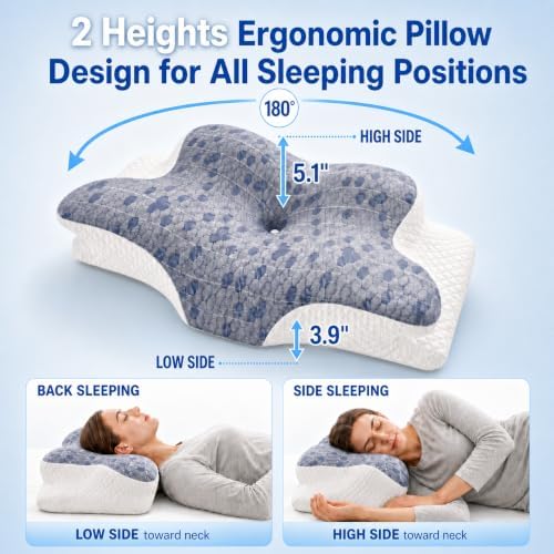 Upgrade Cervical Pillow for Neck Support, 2-Height Adjustable Pillow