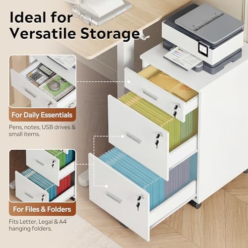DEVAISE 3 Drawer Wood Filing Cabinet with Upgrade to 3 Individual Locks