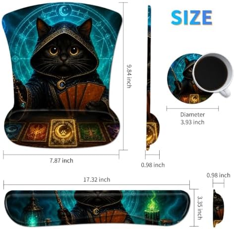 3-in-1 Ergonomic Memory Foam Keyboard Wrist Rest Pad Set, Flame Cat