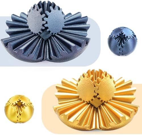 2PCS Gear Ball Fidget Toys Steampunk Gear Sphere Stress Relief for Kids Adults 3D Printed Unique Funny Birthday Gift for Christmas White Elephant Stocking Stuffer Easter(Black+Gold,Dia.2.5")
