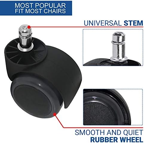Guildrey 5 Pcs Office Chair Caster Wheels, 7/16” (11mm) Stem Diameter, Protecting Floor Rubber, Standard Stem, Easy Install for Replacement