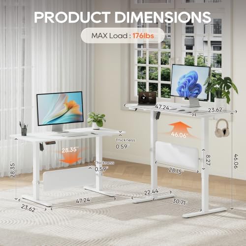 MALOL 47" x 24" Height Adjustable Electric Standing Desk, White