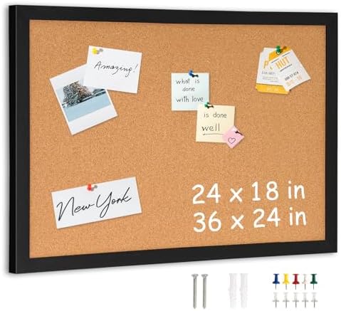 DOLLAR BOSS Cork Board for Wall 36"x24", Black Wood Framed Bulletin Board