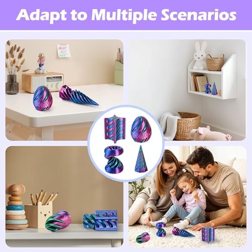 4 Pack Spinning Fidget Toys Purple Blue 3D Printed Desk Decor Set