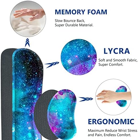 AIMSA Large Gaming Mouse Pad Set, Keyboard Wrist Rest Support Mouse Pad, Ergonomic Memory Foam Multifunctional Extended Desk Mat 35x15.7in Anti-Slip Rubber Base, Galaxy Nebula Universe