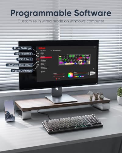 RedThunder K95 S Wireless Mechanical Gaming Keyboard, Hot Swappable Creamy Keyboard with Knob, RGB Backlit, Pre-lubed Linear Switches, Side Engraved PBT Keycaps, Wireless/Wired/BT5.0, Gradient Gray