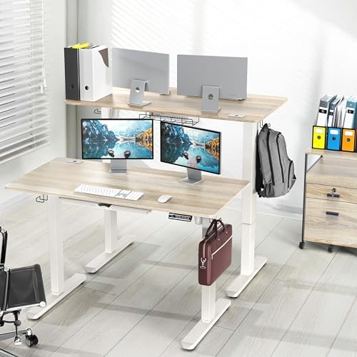 SHW 48-Inch Electric Height Adjustable Standing Desk w/Drawer, Maple