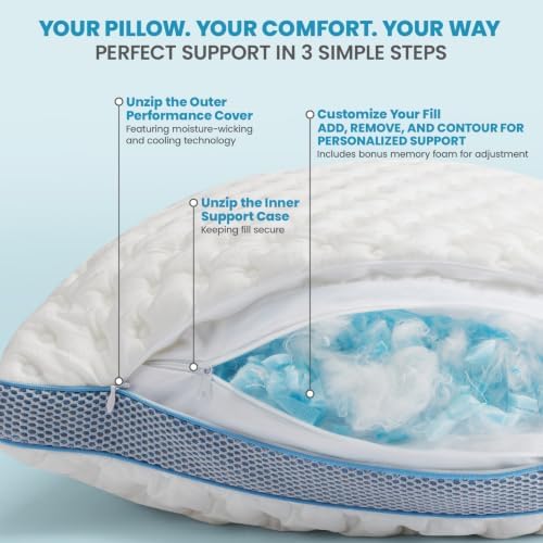 Resort Collection Cooling Shredded Foam Bed Pillows King Size Set of 2