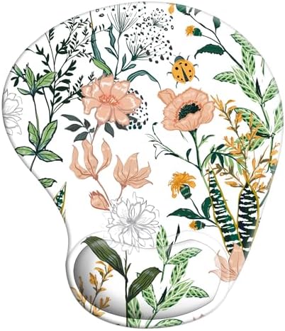 Ergonomic Mouse Pad with Wrist Rest Support Gel with Coaster, Cute Wrist Pad with Non-Slip Rubber Base, Easy Typing & Pain Relief, Floral