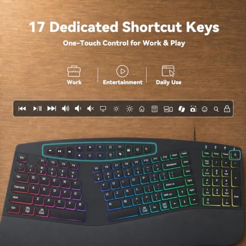 Wired Ergonomic Split Keyboard with RGB Backlight & Numpad, Black