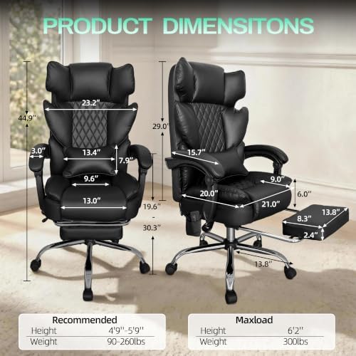Realbear Big & Tall 6-Point Massage Office Chair with Footrest