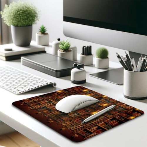 Retro Old Bookshelf Mouse Pad, Vintage Fantasy Grand Library Desk Mat