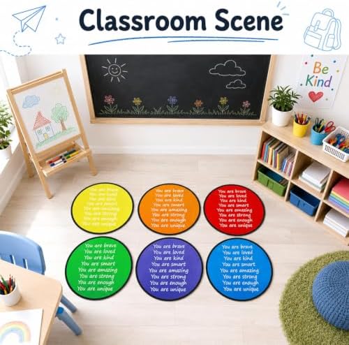 12Pcs Inspirational Quotes Carpet Circle Seats 16x16 Inch Round Classroom Rug Positive Affirmation Soft Non-Slip Washable Floor Cushions Motivational Fluffy Mat for Back to School Home Supplies